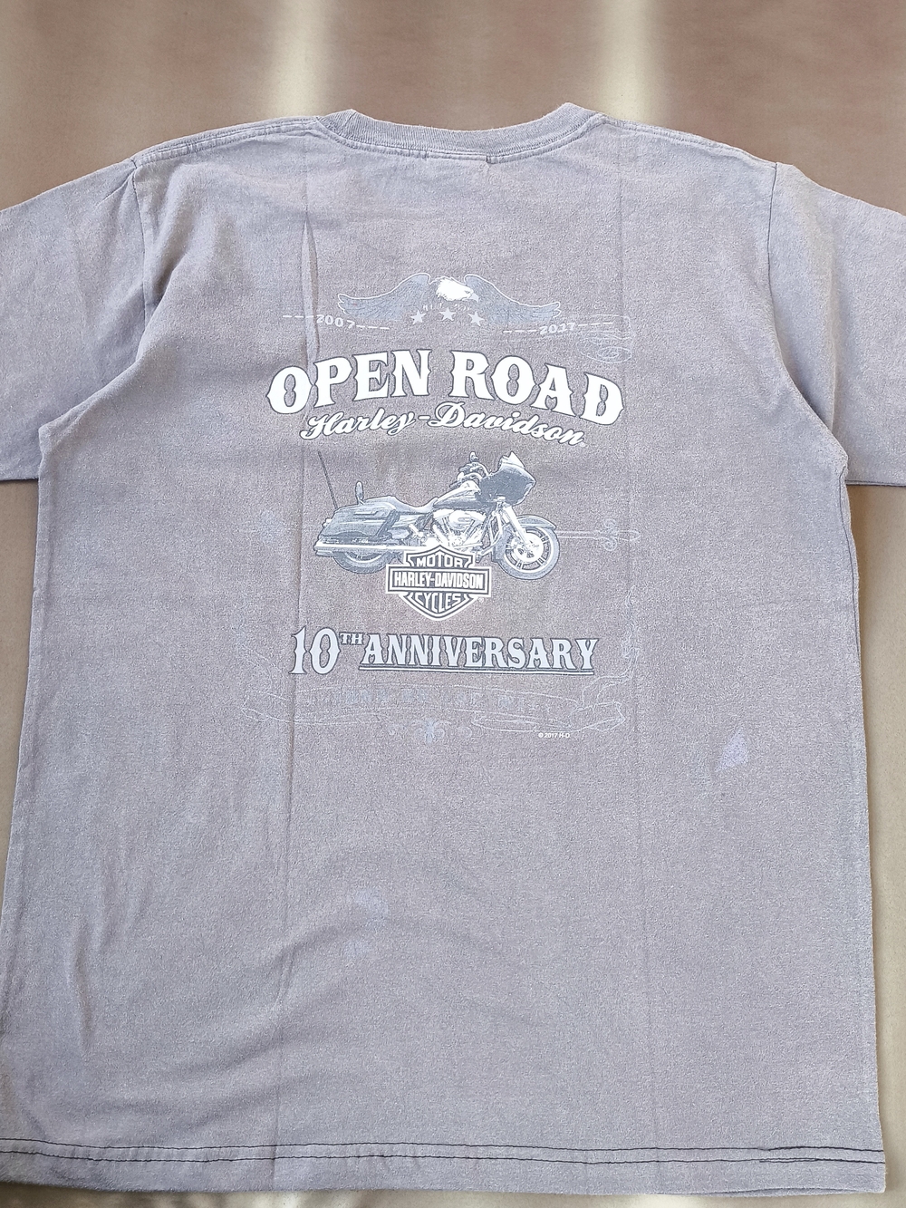 Harley-Davidson Open Road 10th Anniversary Men's T-Shirt - Faded Gray Size M/L